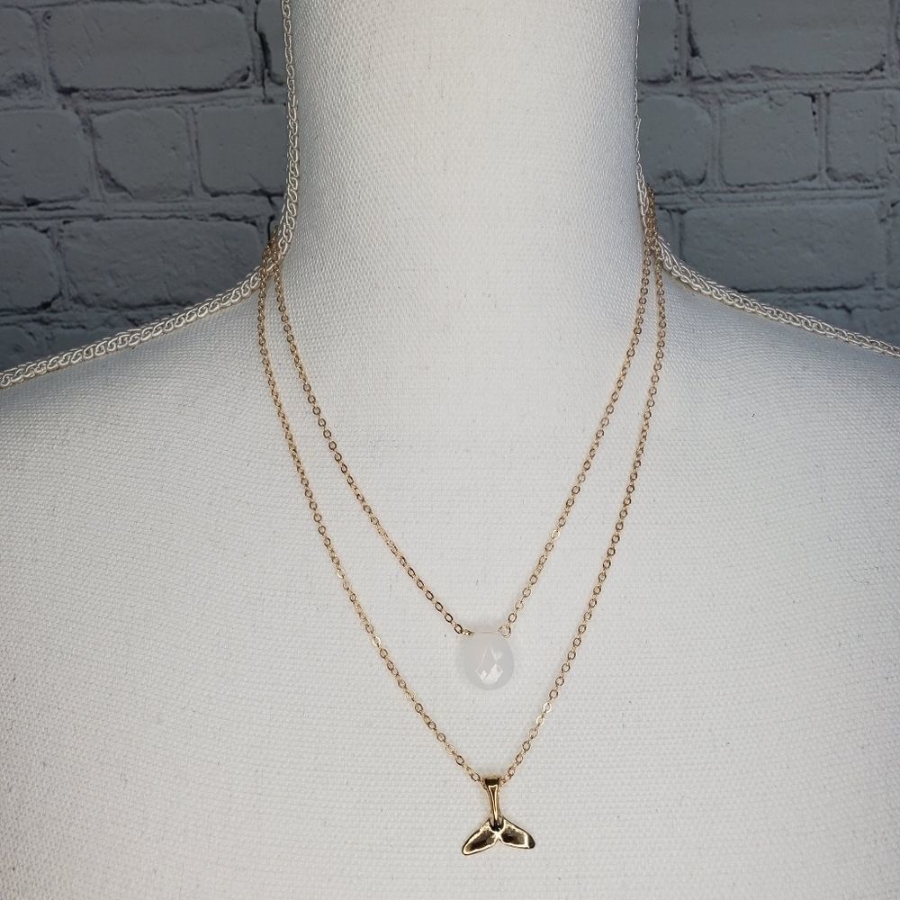 Mermaid & Crystal Multi Layer Gold Necklace NWT